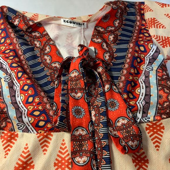 Women's  Deep V-Neck Boho Floral Wrap Dress summer style and color size small - Picture 10 of 11